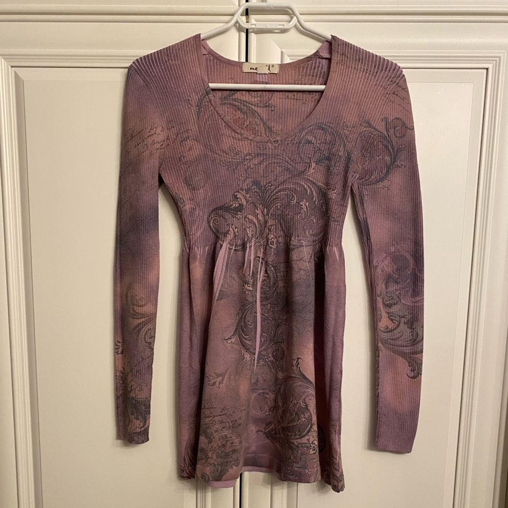 One World Women’s Sz Small Babydoll Scoop Neck Sweater in Lavender/Mauve/Pink